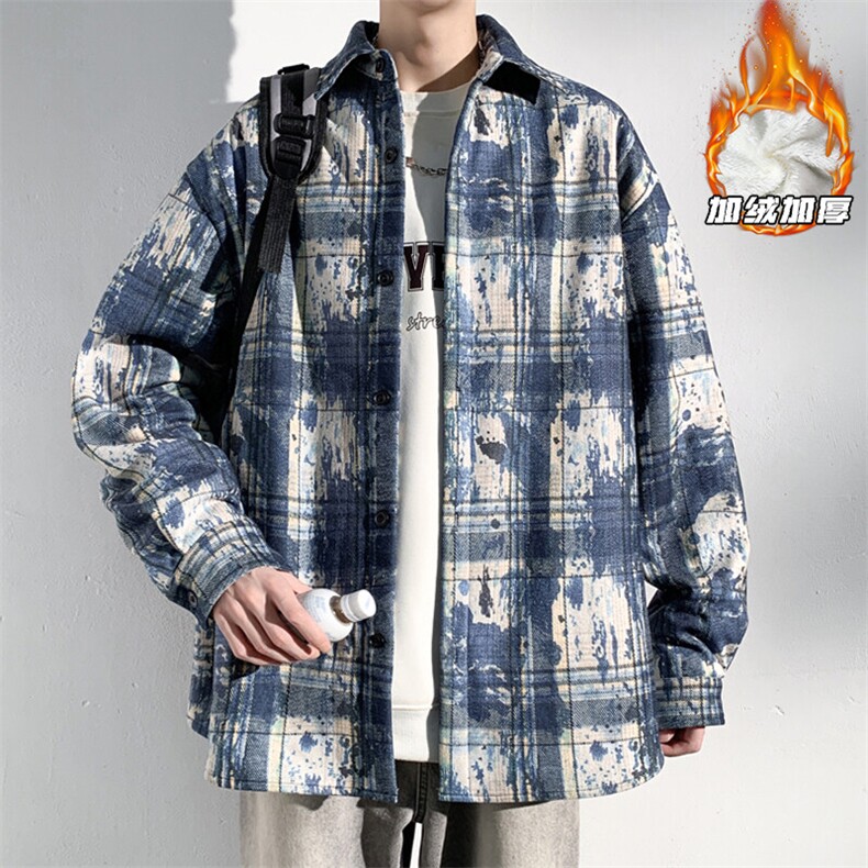 2024冬季新款港风光影墙大码灯芯绒加绒衬衫M-5XHC24971-P60，男装衬衫，电商A022