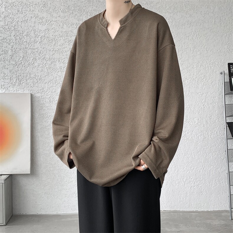 8XL-M长袖打底衫T恤V领针织体恤麦穗条卫衣加肥加大码TX3102特P35,男装T恤,电商B238