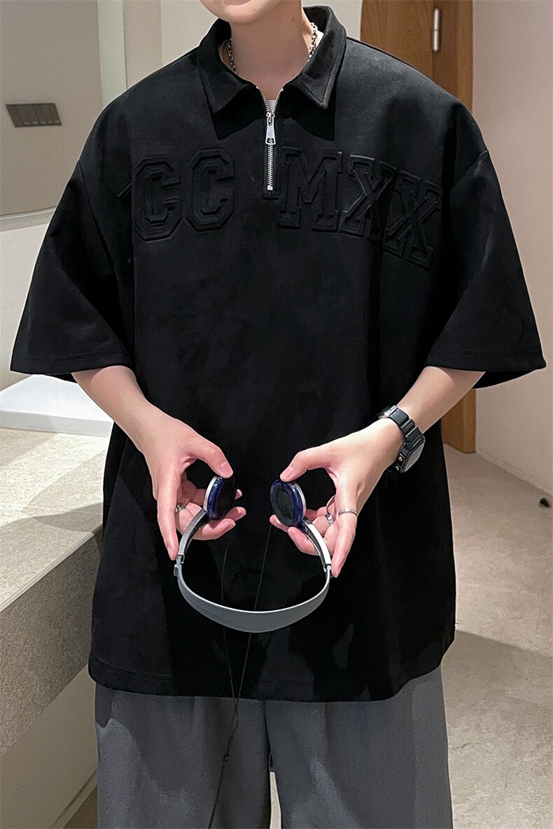 夏款男休闲卫衣麂皮绒POLO衫短袖T恤字母印花外套A071-T09-P45,男装T恤,电商A071