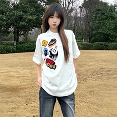 万针全刺绣工艺得物抖音高品质260克纯棉双纱美式高街短袖T恤P33，男装T恤，电商A486-1