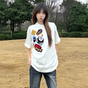 万针全刺绣工艺 得物抖音高品质260克纯棉双纱美式高街短袖T恤P33图片