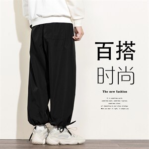 2021秋季新日系白墙大码男宽松直筒束脚纯色九分休闲裤K2108P30图片