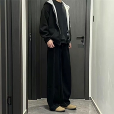 新款美式高街阔腿弯刀牛仔裤男生宽松直筒拖地长裤子LK11922-P45，男装牛仔裤，星座1008