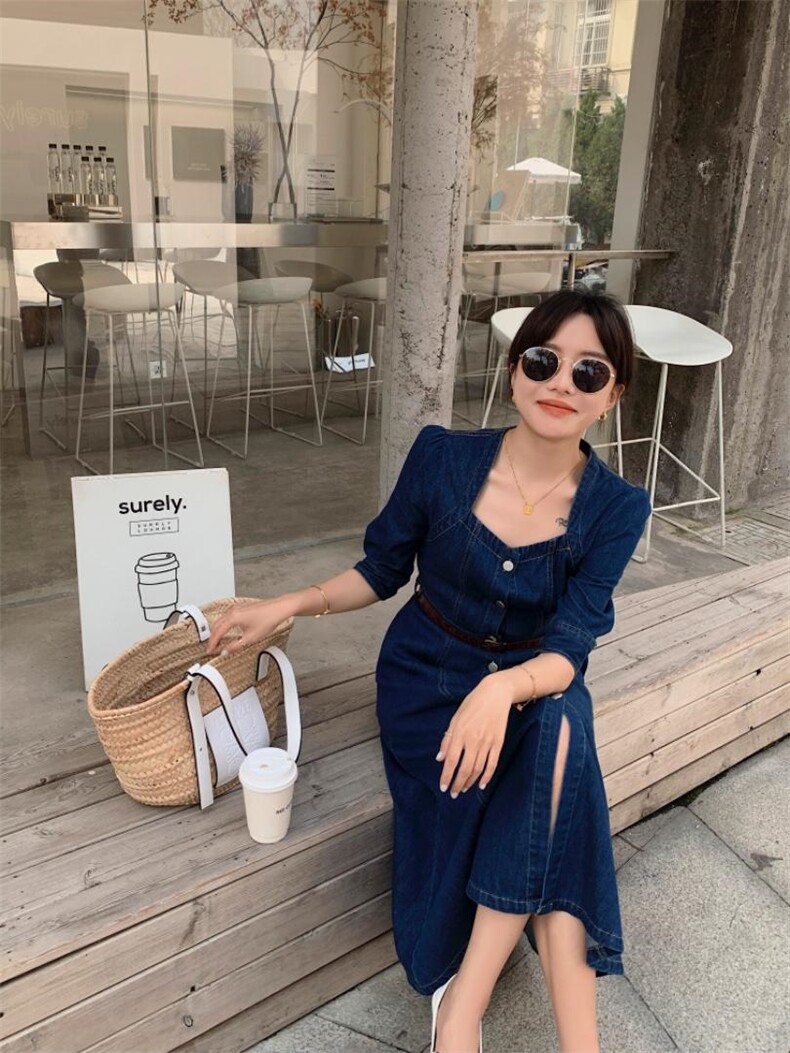 夏季薄款女人味牛仔连衣裙，女装连衣裙，肆尔