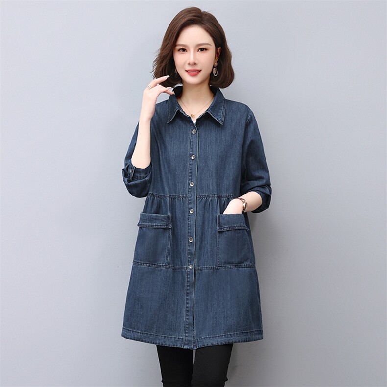 牛仔外套女春秋款2024年早秋新款大码洋气中长款中年妈妈风衣上衣,女装连衣裙,希欧阁