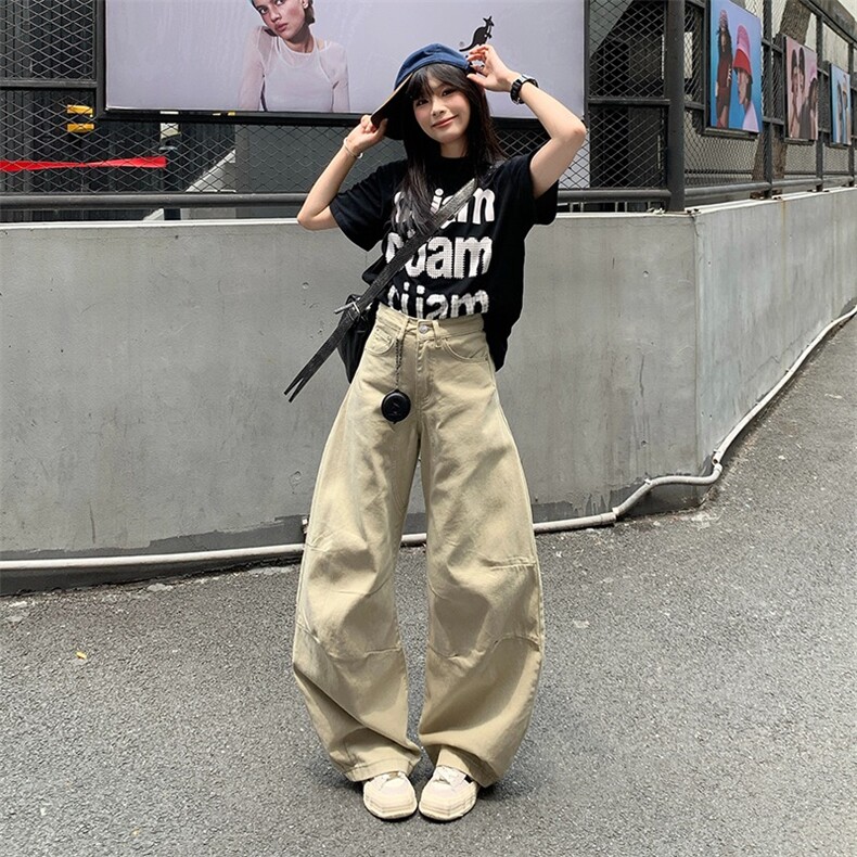 2025夏季新款美式复古水洗宽松直筒牛仔裤女百搭垂感阔腿裤子,男装牛仔裤,星座1210-1