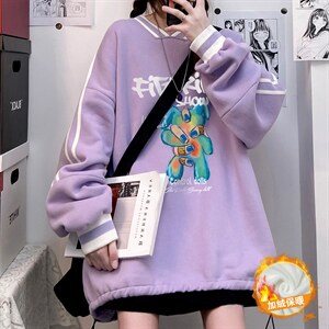 秋冬中性 韩版新款宽松情侣V领休闲加绒卫衣男女潮B608 P55控68图片