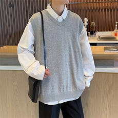 2026春季新款纯色针织衫坎肩韩版V领无袖毛背心BX019，男装背心/马甲，星座1108