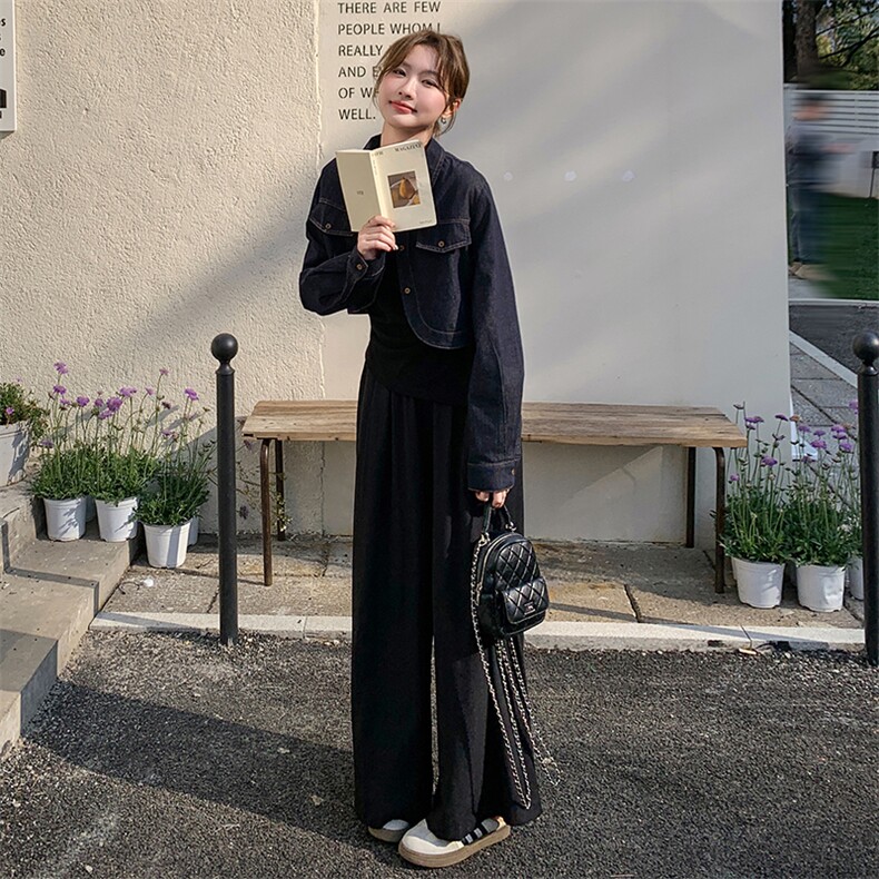 韩系酷飒chic别致穿搭女夏2025新款牛仔马甲内搭黑色连衣裙两件套,女装套装/套裙,2D078
