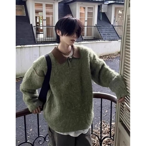 马海毛毛衣男士秋冬季宽松慵懒套头长袖针织衫上衣 M5165图片