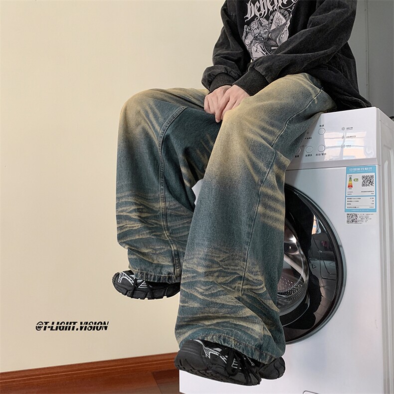 美式水洗做旧直筒牛仔裤男潮牌ins拖地阔腿休闲裤K7509-P52,男装牛仔裤,星座512-3
