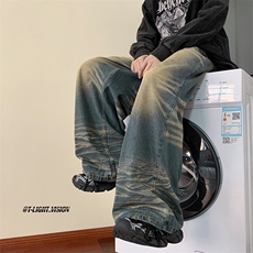 美式水洗做旧直筒牛仔裤男潮牌ins拖地阔腿休闲裤K7509-P52，男装牛仔裤，星座512-3