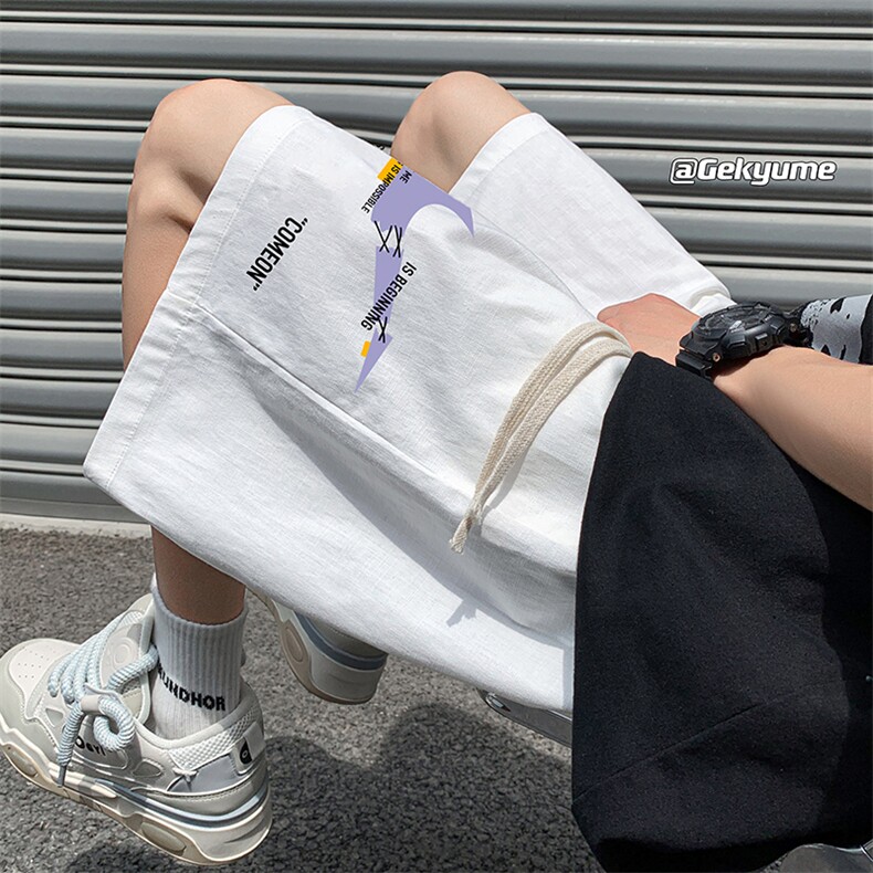 YD33259-P25港风潮牌亚麻短裤男大码棉麻五分裤男中裤沙滩裤,男装休闲裤,电商A040
