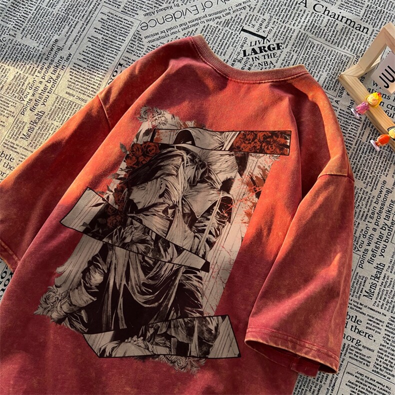 水洗做旧短袖美式复古重磅大码潮牌朋克暗黑T恤xz301B-JB5233-P35图片