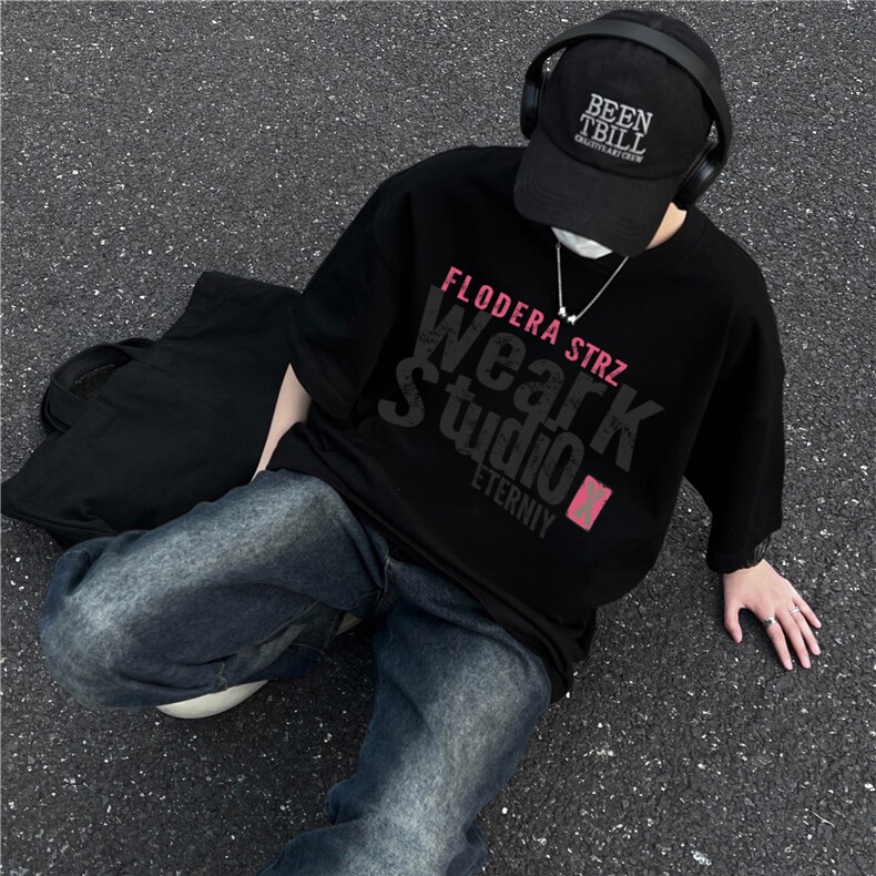 重磅美式高街印花纯棉大码宽松休闲短袖T恤T2510-P25控38,男装T恤,电商B219A