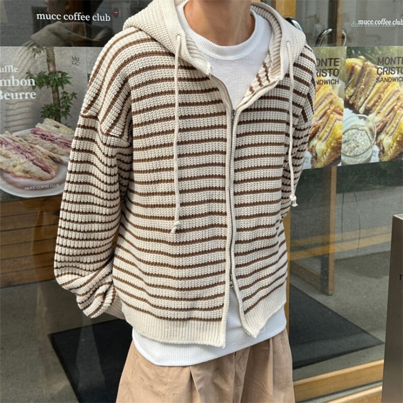 816B-MY015-P75韩风男士条纹毛衣外套宽松慵懒风开衫韩,男装针织衫/毛衣,星座816B