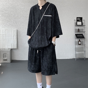 TZ791-特批55控98夏季冰感扎染冰丝速干大码短袖短裤T恤套装男,男童穿搭夏季4岁图片