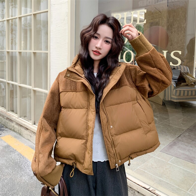 新款【大货】麂皮绒拼50白鸭绒羽绒服2C110-H9811-P245-K368,女装羽绒服,2C110
