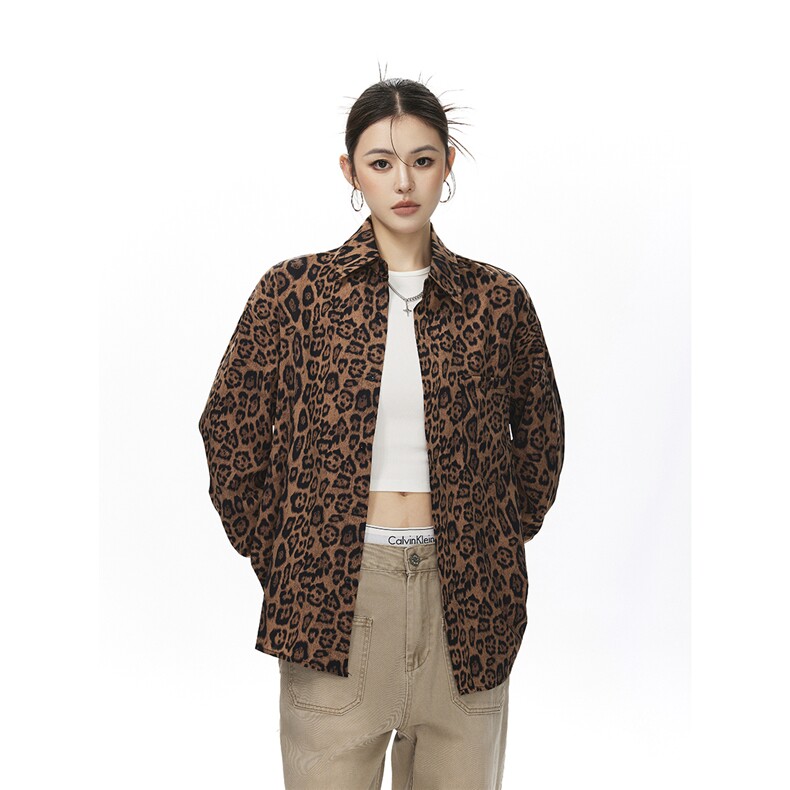 野性豹纹长袖衬衫大码M-5XL100%聚酯纤维衬衫中性CS78728P35控58，男装衬衫，星座226-1