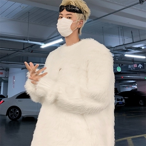 小众金属高级感垫肩毛衣男冬季慵懒风情侣水貂毛绒针织衫图片