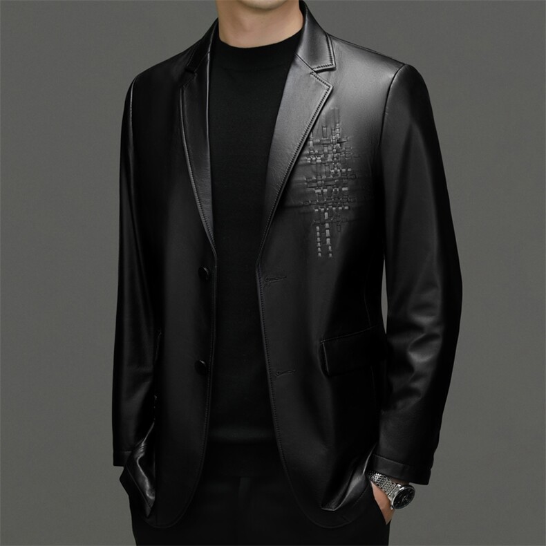 8026秋冬新款海宁真皮皮衣男山羊皮西服外套韩版休闲皮衣P1020,男装西服,电商B360A（原721A）