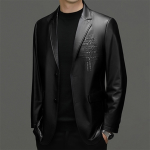 8026秋冬新款海宁真皮皮衣男山羊皮西服外套韩版休闲皮衣P1020图片