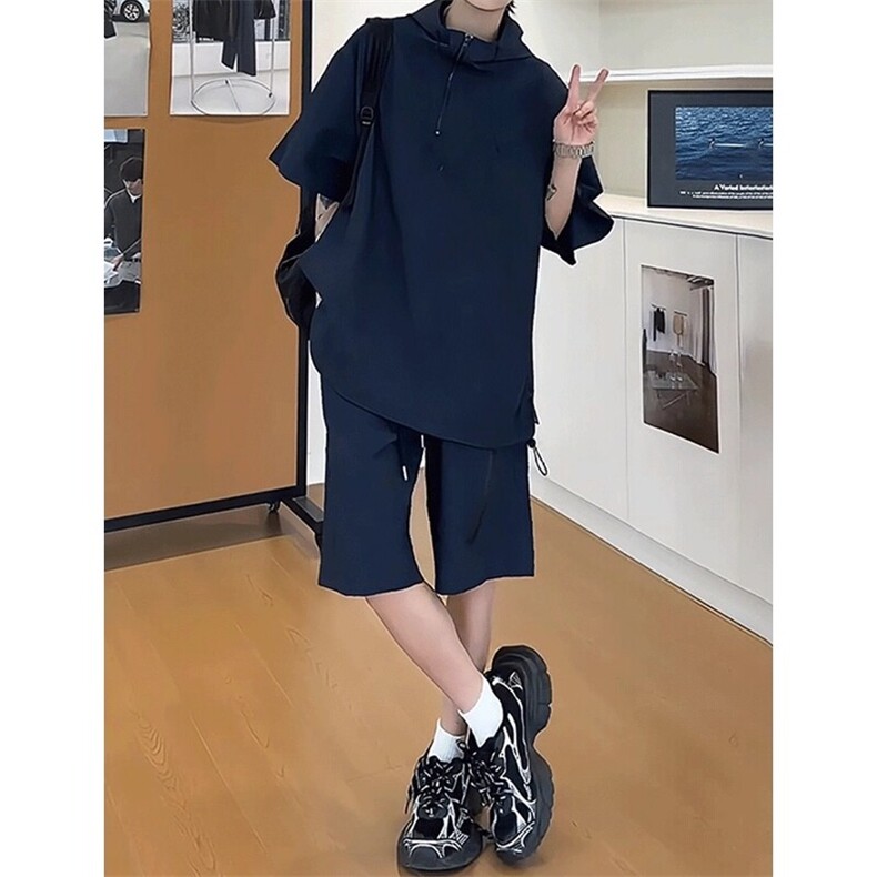 【连帽泡泡纱防晒衣】夏季潮牌短袖百搭宽松T恤套装TZ113-P68,男装防晒衣,星座1213