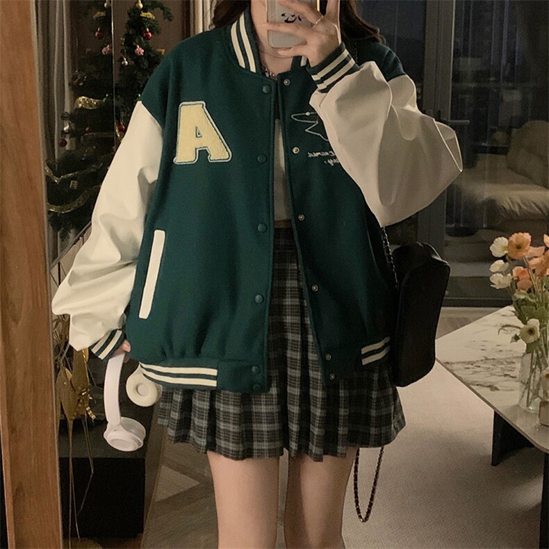 卡通美式拼接撞色棒球服女春秋字母刺绣情侣夹克外套潮C706-100,男装夹克,星座911-2(原星座613-2）