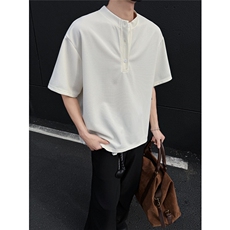 M-5XL250克玉米粒亨利领短袖夏季垂感冰丝T恤男潮流上衣特P18，男装T恤，电商C306-1
