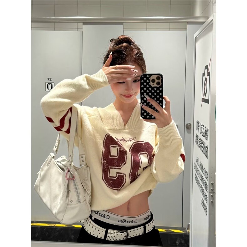 美式复古休闲长袖早秋新款女装设计感小众慵懒风甜酷辣妹毛衣上衣,男装针织衫/毛衣,星座516A
