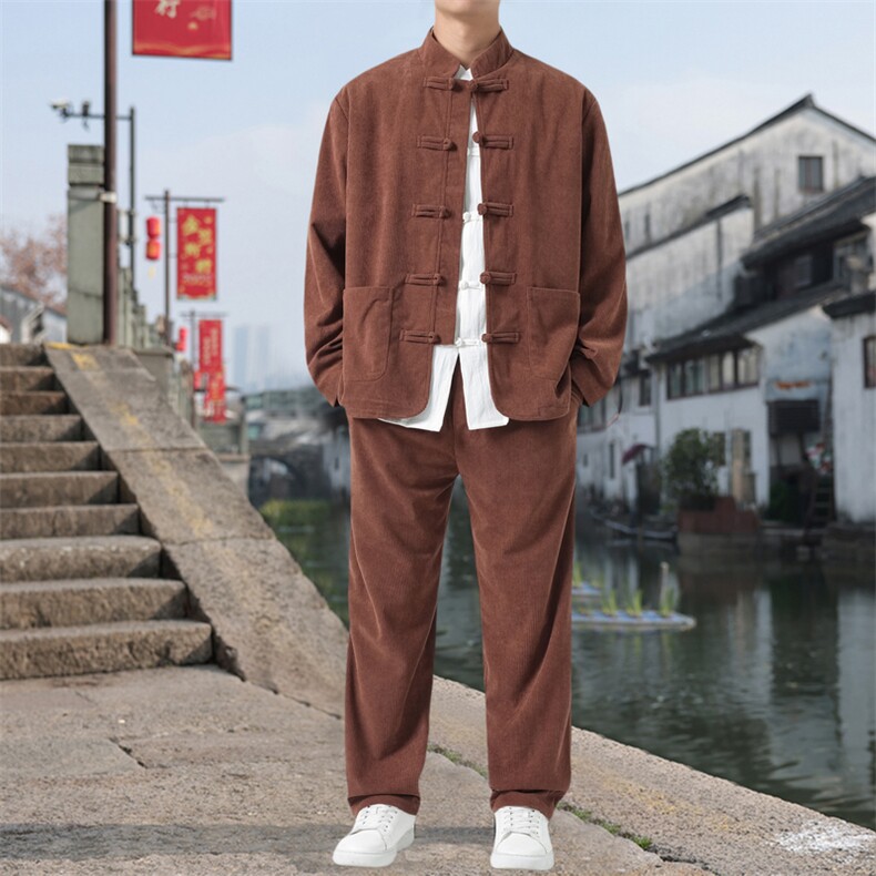 男士外套灯芯绒夹克套装盘扣立领风XZ1512-2501套装-P110,男装休闲套装,星座1512