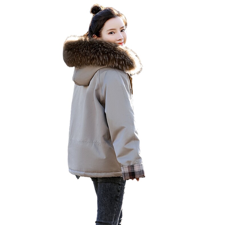 棉衣/棉服2021新款冬兔毛中长款拼接翻袖工装带帽派克服女外套,女装派克服,瑶迪依秀