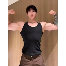 运动健身竖条纹背心男春夏季潮牌凉感修身显肌肉cleanfit无袖T恤，男装T恤，星座603-2