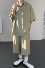 TZ778-特P55控98夏季冰丝七分裤短袖衬衫大码T恤套装，男装牛仔裤，电商A059