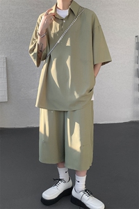TZ778-特P55 控98 夏季冰丝七分裤短袖衬衫大码T恤套装图片