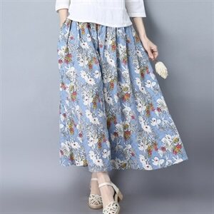 2021夏新款半身裙麻棉半身裙休闲印花宽松半身裙闪电发货883-1款图片