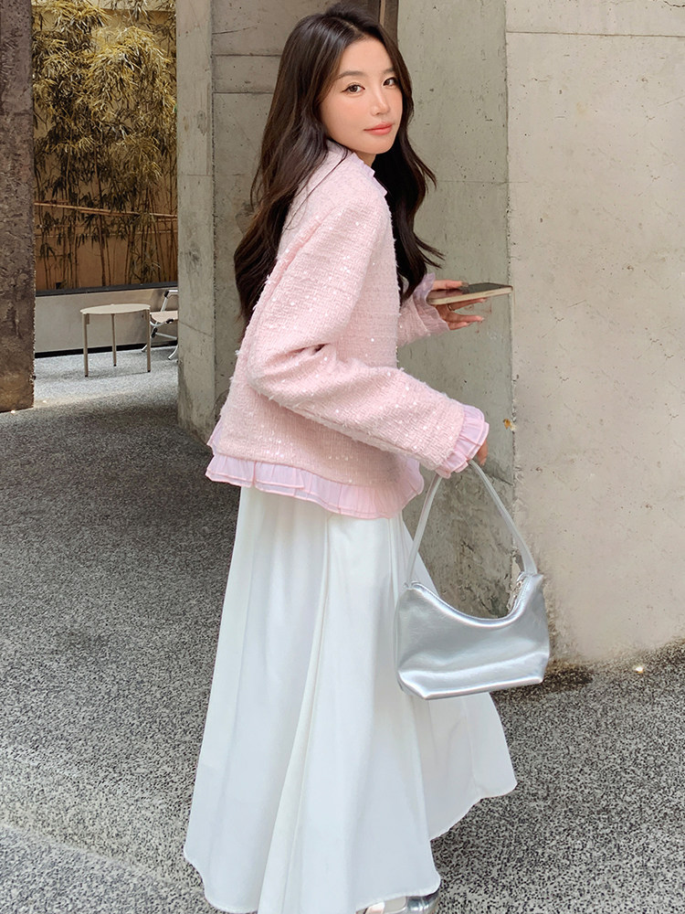 粉色法式气质小香风外套女2025春秋季新款高级感名媛显瘦短款上衣,女装短外套,浙宝305