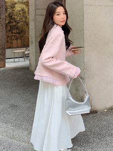 粉色法式气质小香风外套女2025春秋季新款高级感名媛显瘦短款上衣图片