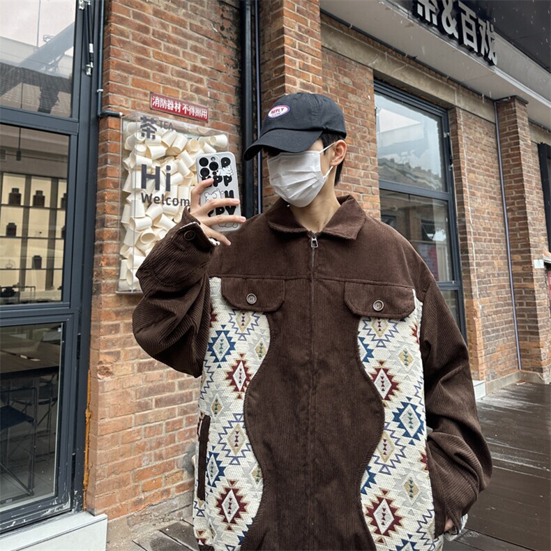 复古灯芯绒拼接新款休闲外套新款潮牌百搭夹克男CC004-P75,男装夹克,星座911-3