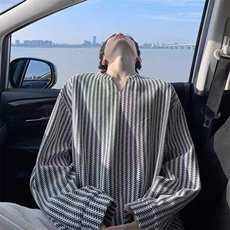 美式高街千鸟格子长袖T恤男女亨利V领英伦雅痞休闲宽松长袖打底衫，男装T恤，电商A443