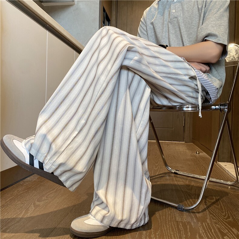 2025夏季新款潮流条纹慵懒宽松阔腿休闲裤B315-K25716-特p40控78,男装休闲裤,电商B315