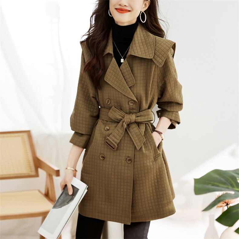 风衣女中长款2025年春秋款气质流行外搭显瘦修身高级感菱格子外套,女装风衣,姿衣坊