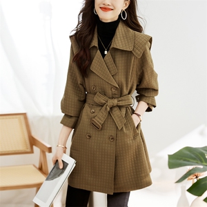 风衣女中长款2025年春秋款气质流行外搭显瘦修身高级感菱格子外套图片