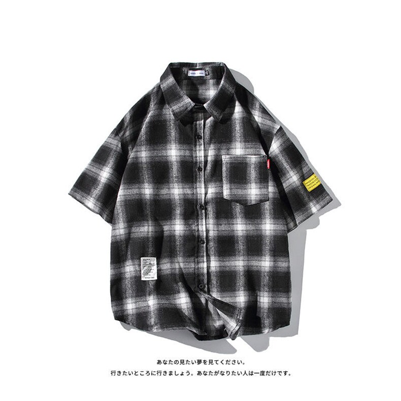 男士港风格子休闲短袖衬衫夏季大码日系款号C741P30【特价】,男装衬衫,电商A007