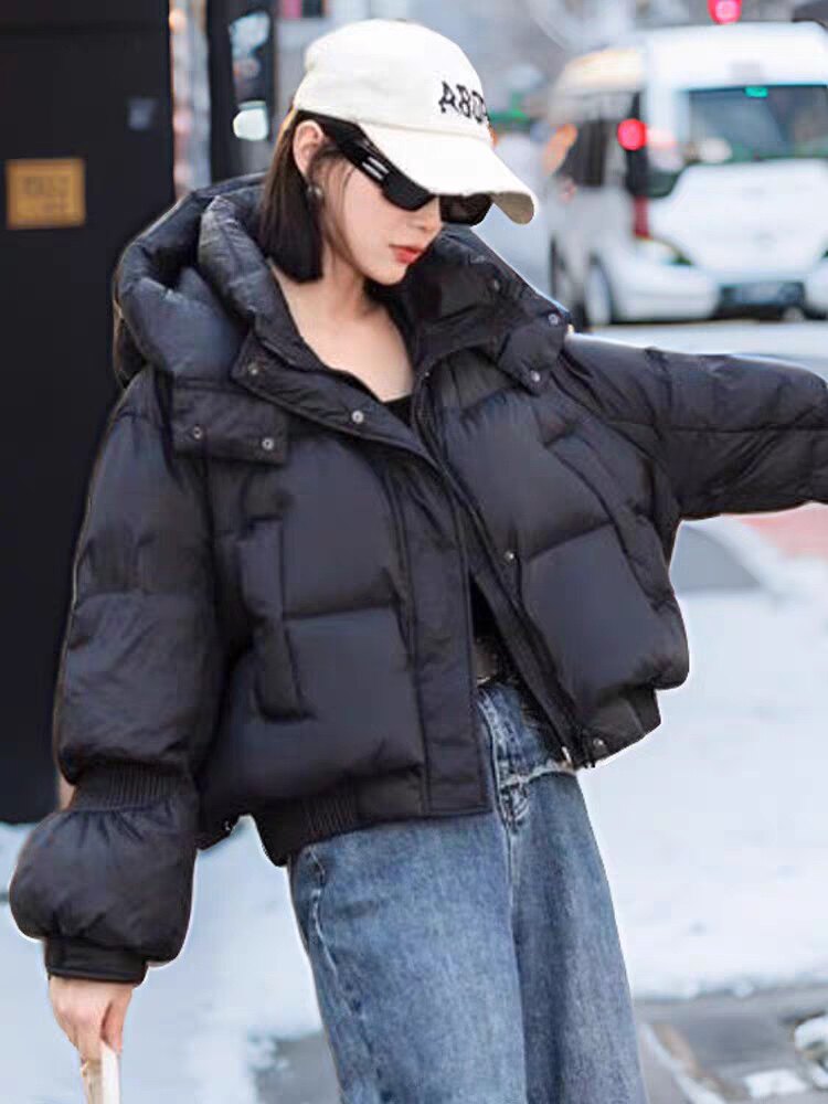 2025年冬季新款女美拉德短款连帽羽绒服轻薄保暖白鸭戎面包服外套,女装羽绒服,牛米欧羽绒服工厂店