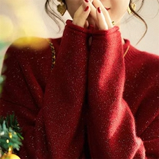 豆子纱七针加厚卷边半高打底针织衫2024年秋季，女装羊毛衫，唯若美羊绒