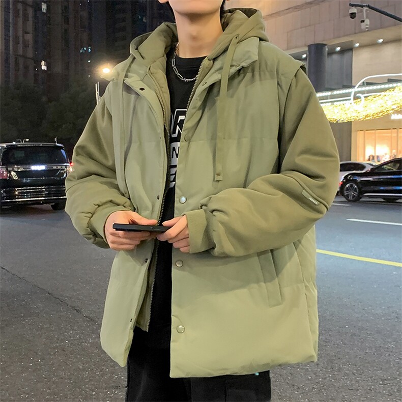 美式复古假两件棉服男冬季新款加厚保暖棉袄重磅连帽面包服外套潮,男装棉衣,电商A001-1