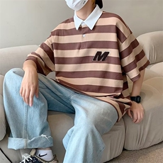 气质2023ins五分袖夏季男青春流行标准新款POLO衫条纹HT96P30，男装Polo衫，星座1116-2