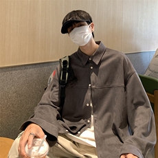 2025港风咖啡厅麂皮绒宽松时尚长袖衬衫S70P48控68，男装衬衫，电商A247