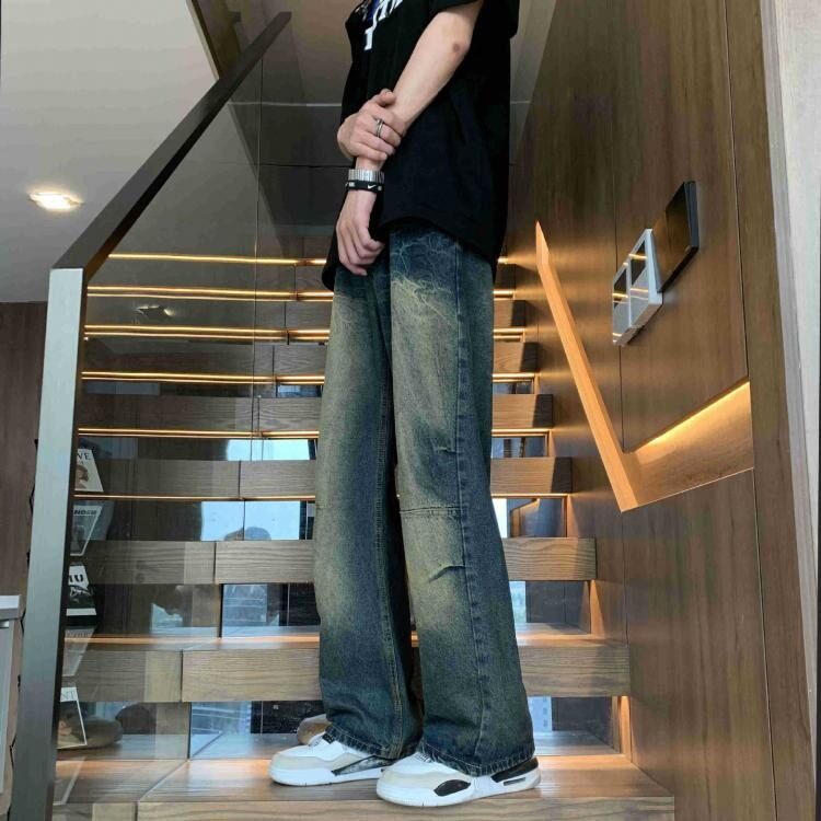 美式复古牛仔裤男宽松直筒裤高街百搭水洗做旧阔腿休闲长裤K1137,男装牛仔裤,星座1116A（原606A-3）